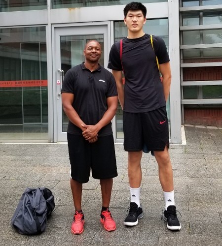 Hasan Ahad with 7'5“ Chinese National Basketball Player in China